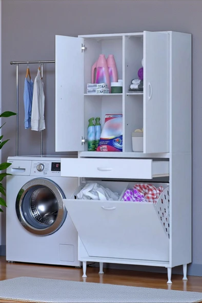 Eliusta  Pine 75 cm Genişlikte Dolap 75x171x32,5 cm  Banyo/Mutfak Dolabı İki Kapaklı Sepetli Dolap ürün görseli 1