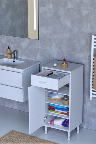 Eliusta  Rose 40 cm Beyaz 1 Çekmeceli Banyo Mutfak Dolabı 4 Bölmeli 3 Raflı Çok Amaçlı Dolap 40x88x32,5 cm ürün görseli 1