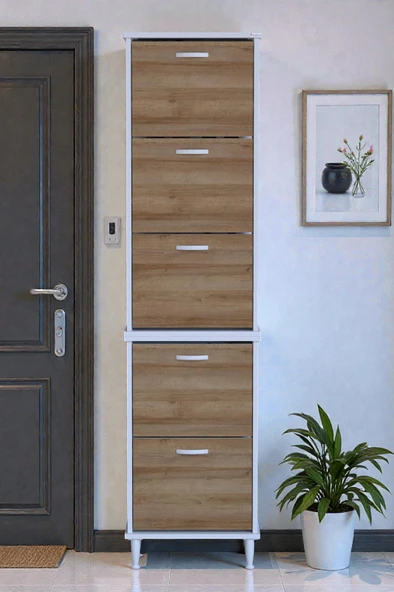 Eliusta  Store Ayaklı Meşe Ayakkabılık 52 cm Kapı Önü/Giyim Odası/Antre Uyumlu Ayakkabılık 52x205x26 cm ürün görseli 1