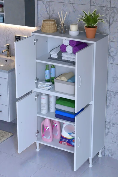 Eliusta  Nuve Geniş Depolama Alanlı Dolap 80 cm Banyo/Mutfak Çok Fonksiyonlu 80x138x32,5 cm Saklama Dolabı ürün görseli 1