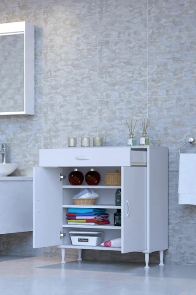 Eliusta  Rose 75 cm Beyaz 1 Çekmeceli Banyo Mutfak Dolabı 4 Bölmeli 3 Raflı Çok Amaçlı Dolap 75x88x32,5 cm ürün görseli 1