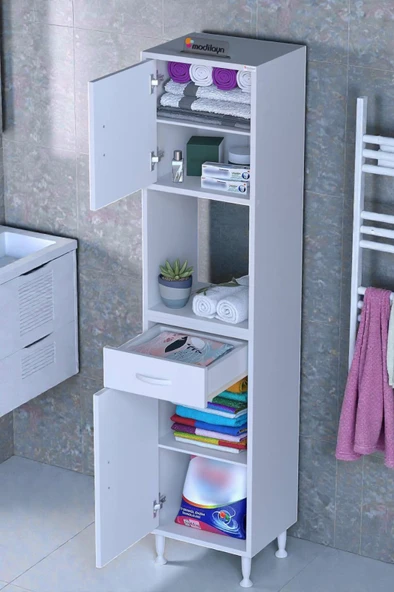 Eliusta  Leno Tek Kapaklı 50 cm Düzenleyici Dolap Banyo/Mutfak Dolabı 50x173x32,5 cm Beyaz Dolap ürün görseli 1