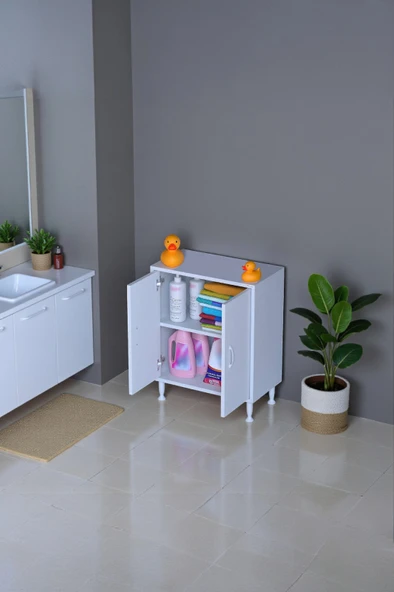 Eliusta  Arden 65 cm Beyaz 2 Bölmeli Banyo Düzenleyici Dolap 1 Raflı Çok Amaçlı Mutfak Dolabı 65x75x32,5 cm ürün görseli 1