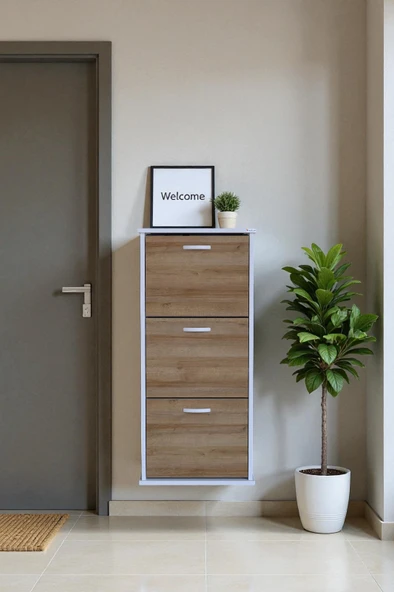 Eliusta  Soren 3 Düşer Kapaklı 52 cm Meşe Ayakkabılık 52x114x26 cm Asma 6 Bölmeli Ayakkabılık ürün görseli 1