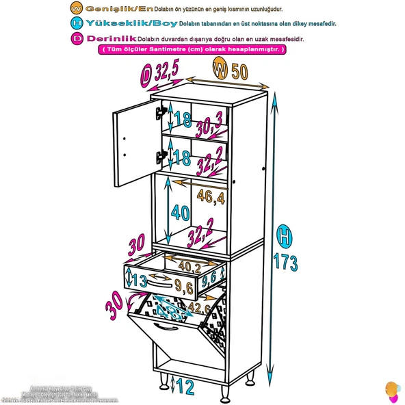 Eliusta  Seris Sepetli ve Çekmeceli Banyo Dolabı  G:50 cm Çok Amaçlı Beyaz Düzenleyici 50x173x32,5 cm Dolap - Resim 2