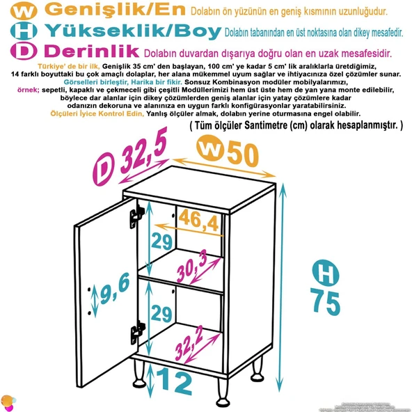 Eliusta  Arden 50 cm Beyaz 2 Bölmeli Banyo Düzenleyici Dolap 1 Raflı Çok Amaçlı Mutfak Dolabı 50x75x32,5 cm - Resim 2