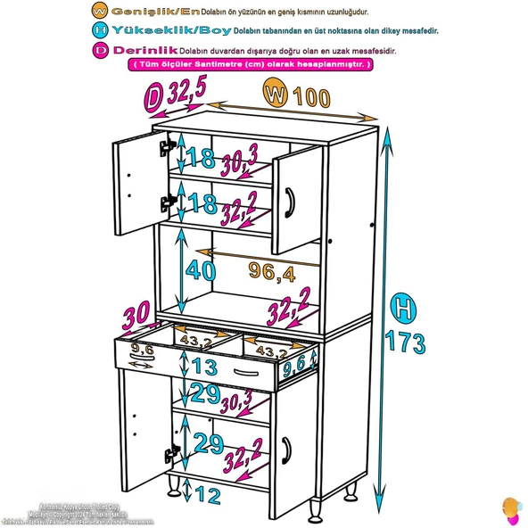 Eliusta  Nordi 4 Kapak 2 Raflı Beyaz Dolap 100x173x32,5 cm Çekmeceli Çok Amaçlı Banyo/Mutfak Dolabı - Resim 2
