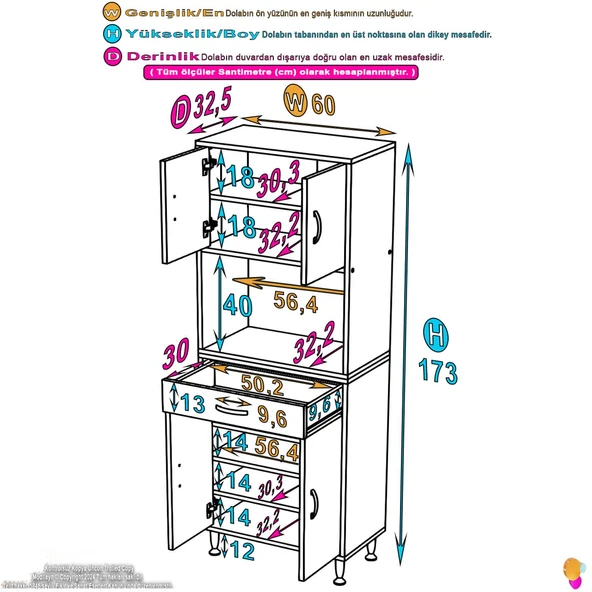 Eliusta  Lora Beyaz Dolap 60 cm Genişliği ve 173 cm Yüksekliği İle Dikey Depolama Ünitesi 60x173x32,5 cm - Resim 2