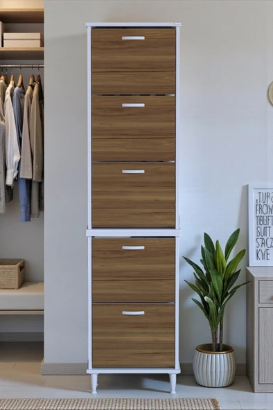 Eliusta  Store Ayaklı Ceviz Ayakkabılık 52 cm Kapı Önü/Giyim Odası/Antre Uyumlu Ayakkabılık 52x205x26 cm - Resim 3