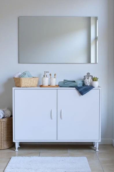 Eliusta  Sabir 95 cm 2 Raflı Beyaz Banyo Mutfak Dolabı 3 Bölmeli Çok Amaçlı Dolap 95x75x32,5 cm Düzenleyici ürün görseli 1