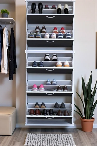 Eliusta  Sho Beş Düşer Kapaklı Ayakkabılık Antrasit Renk 72 cm Asma 72x193x26 cm Ayakkabılık - Resim 3