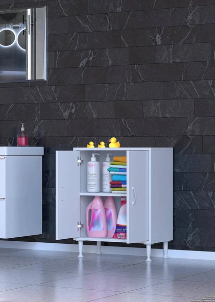 Eliusta  Arden 65 cm Beyaz 2 Bölmeli Banyo Düzenleyici Dolap 1 Raflı Çok Amaçlı Mutfak Dolabı 65x75x32,5 cm - Resim 3