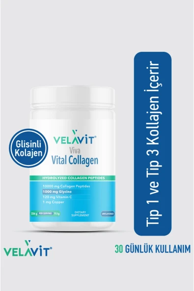 VELAVİT Viva Collagen Kavanoz 334 Gr. 10.000 Mg, Ekstra Glisinli Kollajen ürün görseli 1