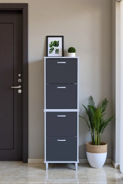 Eliusta  Elenio 52 cm Genişlik Antrasit Renk Ayaklı 4 Kapaklı Ayakkabılık 52x168x26 cm Ayakkabılık ürün görseli 1