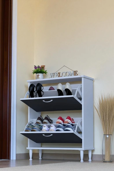 Eliusta  Antrex 72 cm Antrasit 2 Düşer Kapaklı Ayakkabılık 72x90x26 cm Ayaklı 4 Bölmeli Ayakkabılık ürün görseli 1