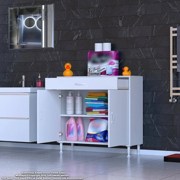 Eliusta  Fre 100 cm Çok Amaçlı Dolap 1 Raflı Tek Çekmeceli Banyo Mutfak Dolabı 100x88x32,5 cm Organizer Dolap - Resim 3
