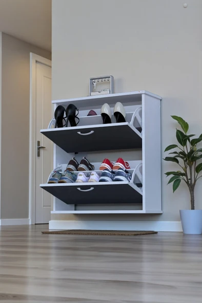 Eliusta  Narel Antrasit Renk Kapı Önü Ayakkabılık 72 cm Genişlik Dış Mekan Asma Ayakkabılık 72 x 78 x 26 cm - Resim 3