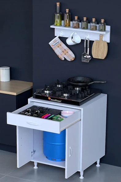 Eliusta  Mono Duvara Monte 65 cm Baharat Raflı Ocak Altı Dolap 65x88x48 cm Tüp Bölmeli Mutfak Ünitesi ürün görseli 1