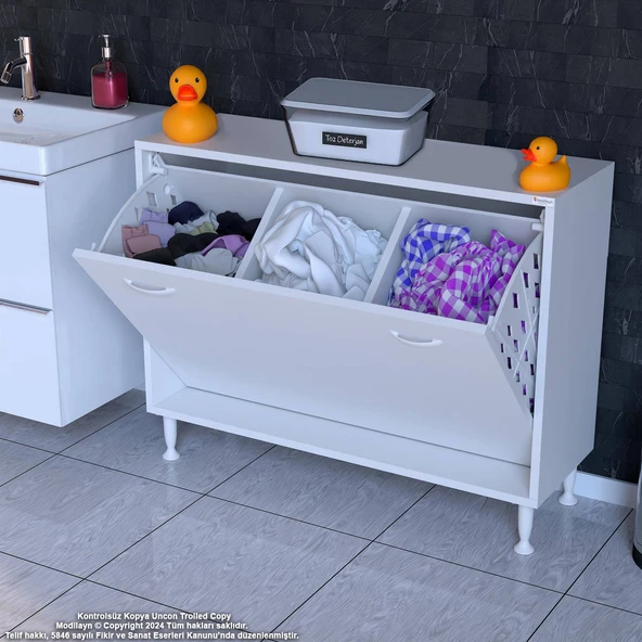 Eliusta  Sare 100 cm Beyaz Sepetli Banyo Dolabı,Mutfak Dolabı 100x75x32,5 cm Oyuncak Sepeti Çok Amaçlı Dolap - Resim 3