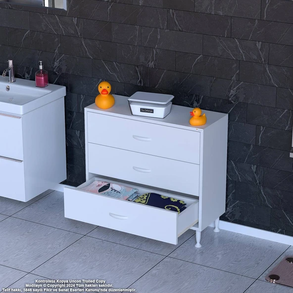 Eliusta  Seçer 3 Çekmeceli 80 cm Banyo ve Mutfak Dolabı Beyaz 80x75x32,5 cm Çok Amaçlı Organizer Dolap - Resim 3