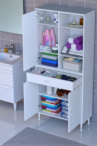Eliusta  Rivo 4 Raflı Banyo/Mutfak Dolabı 80 cm Beyaz Renkli  Çok Amaçlı Dolap 80x173x32,5 cm Ebatlarında ürün görseli 1
