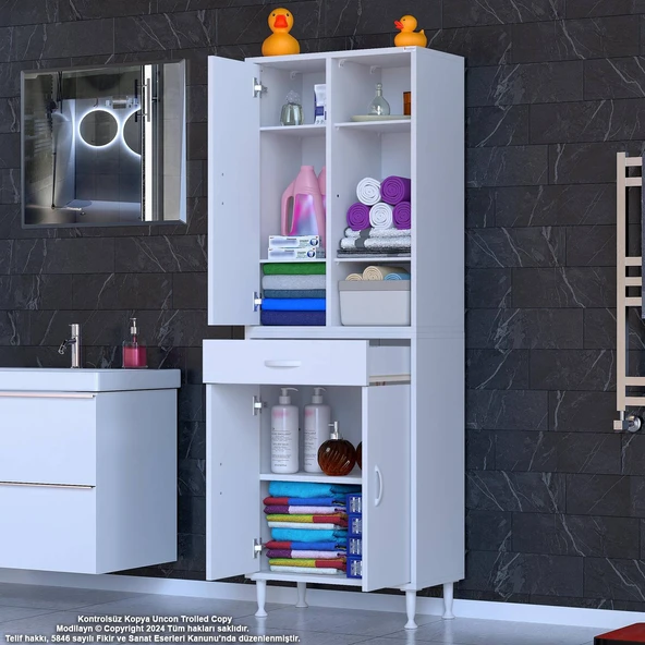 Eliusta  Rivo 4 Raflı Banyo/Mutfak Dolabı 55 cm Beyaz Renkli  Çok Amaçlı Dolap 55x173x32,5 cm Ebatlarında - Resim 3