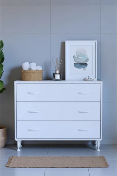 Eliusta  Seçer 3 Çekmeceli 95 cm Banyo ve Mutfak Dolabı Beyaz 95x75x32,5 cm Çok Amaçlı Organizer Dolap ürün görseli 1