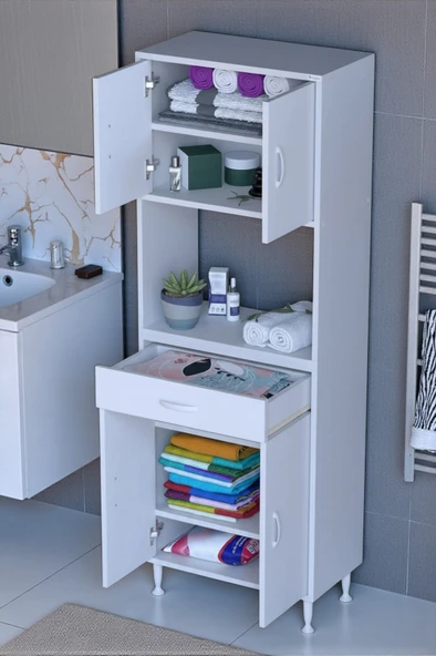 Eliusta  Artex  55 cm Yüksek Organizasyonlu Boy Dolabı 55x173x32,5 cm Beyaz Banyo/Mutfak Dolabı ürün görseli 1
