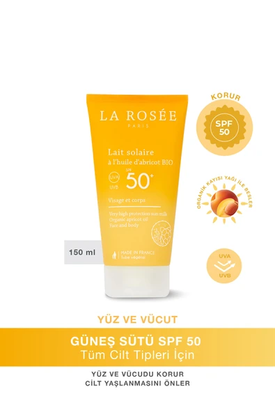 LA ROSEE PARİS ÇOK YÜKSEK KORUMA SAĞLAYAN GÜNEŞ KORUYUCU SÜT Organik Kayısı Yağı İçeren SPF 50+ 150 Ml ürün görseli 1