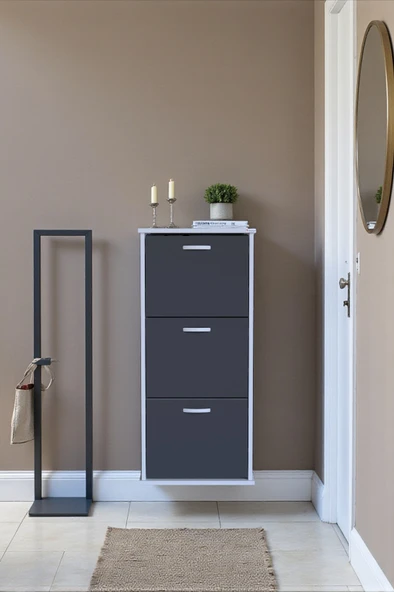 Eliusta  Soren 3 Düşer Kapaklı 52 cm Antrasit Ayakkabılık 52x114x26 cm Asma 6 Bölmeli Ayakkabılık - Resim 3