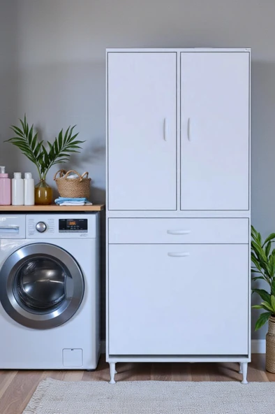 Eliusta  Reli Dolap Beyaz Çok Kullanımlı 80 cm Eninde Banyo Dolabı 80x171x32,5 cm 2 Kapak 6 Raf Dolap ürün görseli 1