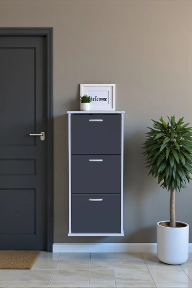 Eliusta  Soren 3 Düşer Kapaklı 52 cm Antrasit Ayakkabılık 52x114x26 cm Asma 6 Bölmeli Ayakkabılık ürün görseli 1