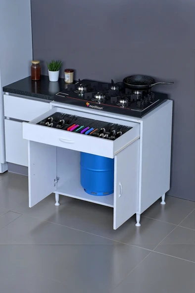 Eliusta  Nıvera 75 cm Mutfak Dolabı Beyaz Ankastre 75x88x56 cm Ocak Dolabı Tüp Gizleyici Kapaklı Dolap ürün görseli 1