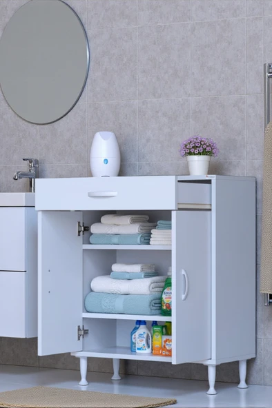 Eliusta Taha 65 cm 3 Bölmeli Beyaz Çok Amaçlı Dolap 2 Raflı Banyo Mutfak Dolabı 65x88x32,5 cm Düzenleyici ürün görseli 1