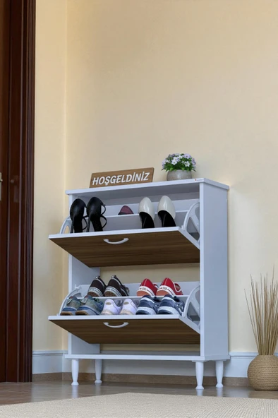 Eliusta  Antrex 72 cm Ceviz 2 Düşer Kapaklı Ayakkabılık 72x90x26 cm Ayaklı 4 Bölmeli Ayakkabılık ürün görseli 1