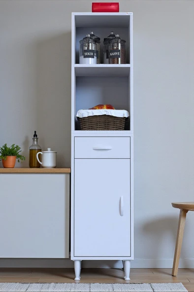 Eliusta  Lunera G:50 cm Beyaz Mutfak Dolabı Çok Amaçlı Açık Bölmeli Fırın Mutfak Dolabı 50x163,4x32,5 cm ürün görseli 1