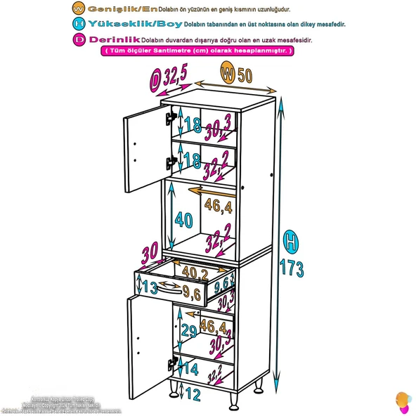 Eliusta  Vero 5 Bölmeli 50 cm Genişlikte Dolap Çok Amaçlı Kullanım Banyo Dolapı 50x173x32,5 cm Dolap - Resim 2