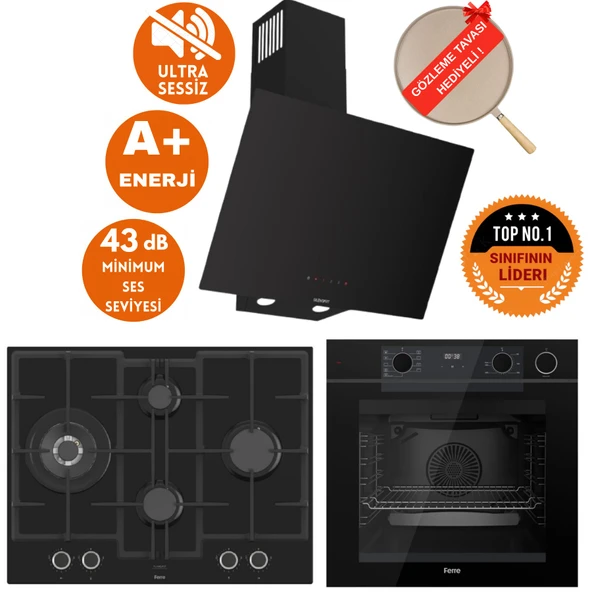 Ferre FryArt&SilentArt-SteamArt Vami Sessiz Siyah Ankastre Set (D077-SA +QEP64CS + ED075-WFA wok ) ürün görseli 1