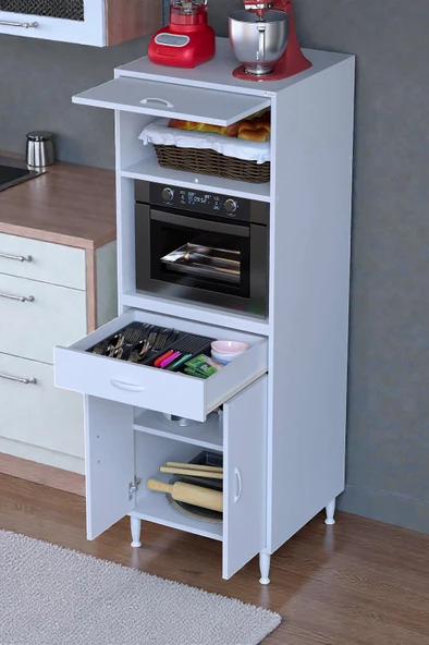 Eliusta  Serale 56 cm Derinlikte 3 Kapaklı Dolap  Mutfak Fırın Dolabı 60x162,4x56 cm Modüler Beyaz Dolap ürün görseli 1