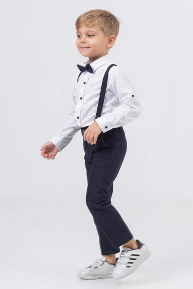 Yaprak Desenli Salopetli Gömlekli Erkek Çocuk Alt Üst Takım-2407 - Resim 2