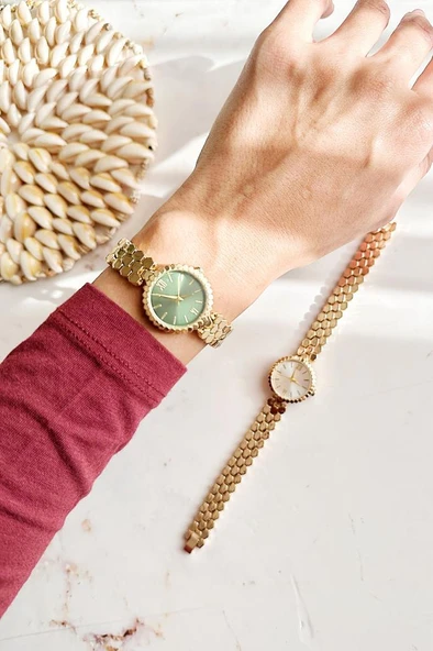 Hera Gold Petek Kordon Yeşil Kadran Kadın Kol Saati ürün görseli 1