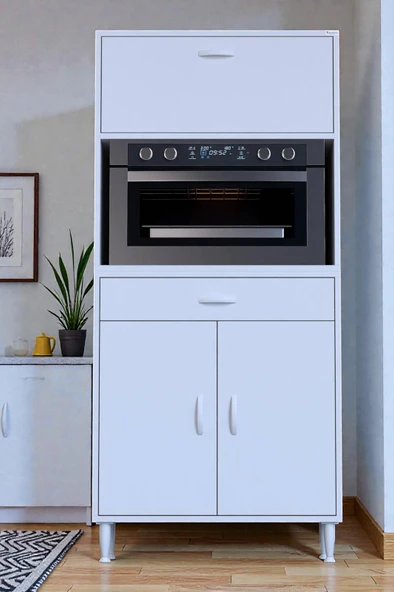 Eliusta  Avelin Kapaklı Mini/Midi Fırın Dolabı 80 cm Beyaz Çok Fonksiyonlu 80x163,4x32,5 cm Mutfak Dolabı ürün görseli 1