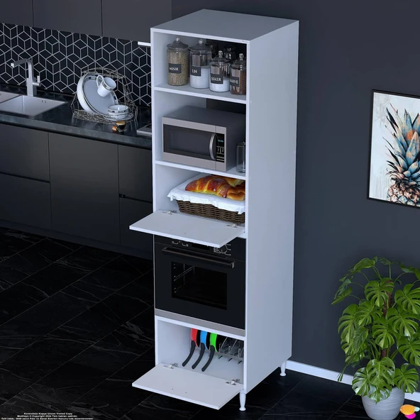 Eliusta  Viramo Mikrodalga/Ankastre Fırın Dolabı Çoklu Bölmelerle 2 Kapaklı Depolama Alanlı 60x217x56 cm - Resim 3
