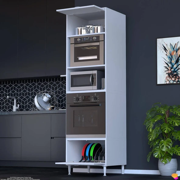Eliusta  Viramo Mikrodalga/Ankastre Fırın Dolabı Çoklu Bölmelerle Depolama Alanlı 60x217x56 cm - Resim 3