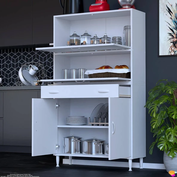 Eliusta  Solaira 90 cm Genişlik Kapaklı Mutfak Dolabı 4 Kapaklı, Çekmeceli Çok Amaçlı Mutfak/Banyo Dolabı - Resim 3