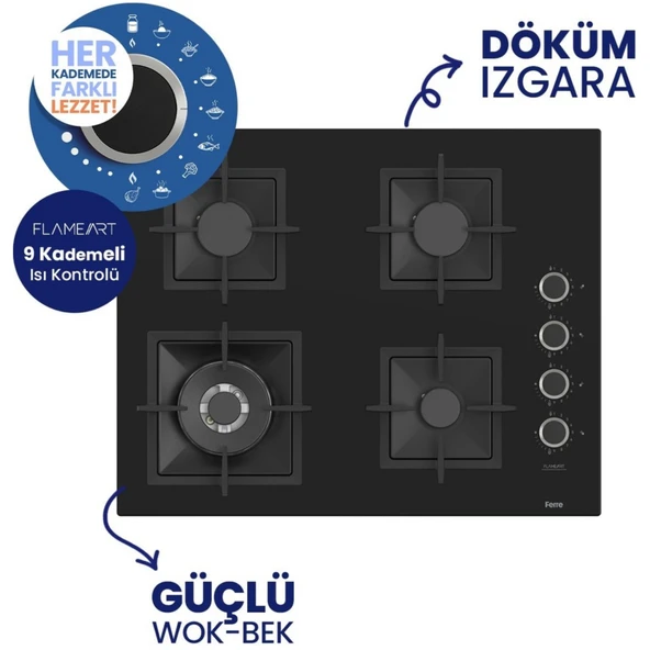 Ferre FryART & SilentArt Lunıa Sessiz Siyah Ankastre Set ( D086-SA + QEP63CS + SC405-WFA wok )) - Resim 5