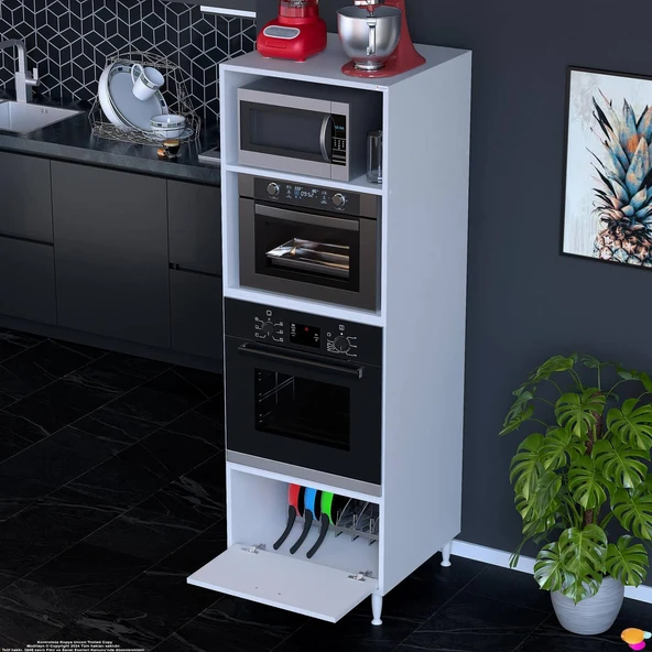 Eliusta  Luno 1 Kapaklı  Fırın Dolabı 4 Bölme Dolap 60x185,9x56 cm Geniş Kapasiteli Saklama Dolabı - Resim 3