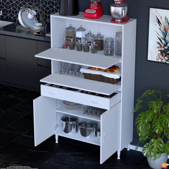 Eliusta  Solaira 95 cm Genişlik Kapaklı Mutfak Dolabı 4 Kapaklı, Çekmeceli Çok Amaçlı Mutfak/Banyo Dolabı - Resim 3