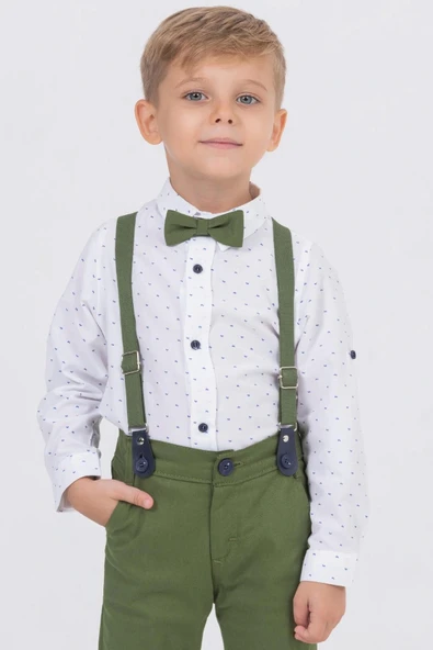 Yaprak Desenli Salopetli Gömlekli Erkek Çocuk Takım - Resim 2