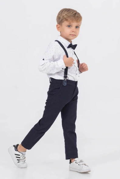 Yaprak Desenli Salopetli Gömlekli Erkek Çocuk Alt Üst Takım-2407 ürün görseli 1